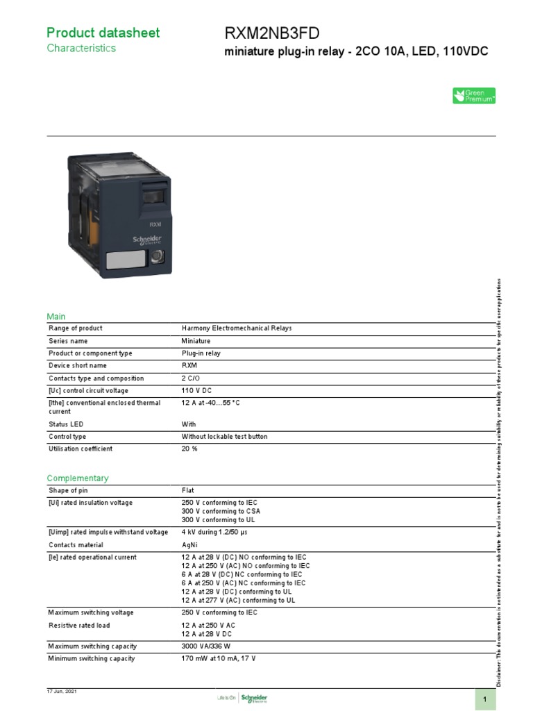 RXM2NB3FD Miniature Relay Datasheet | PDF | Relay | Alternating Current