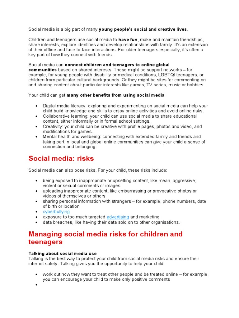 Social Media: Benefits and Risks for Youth | PDF | Social Media ...