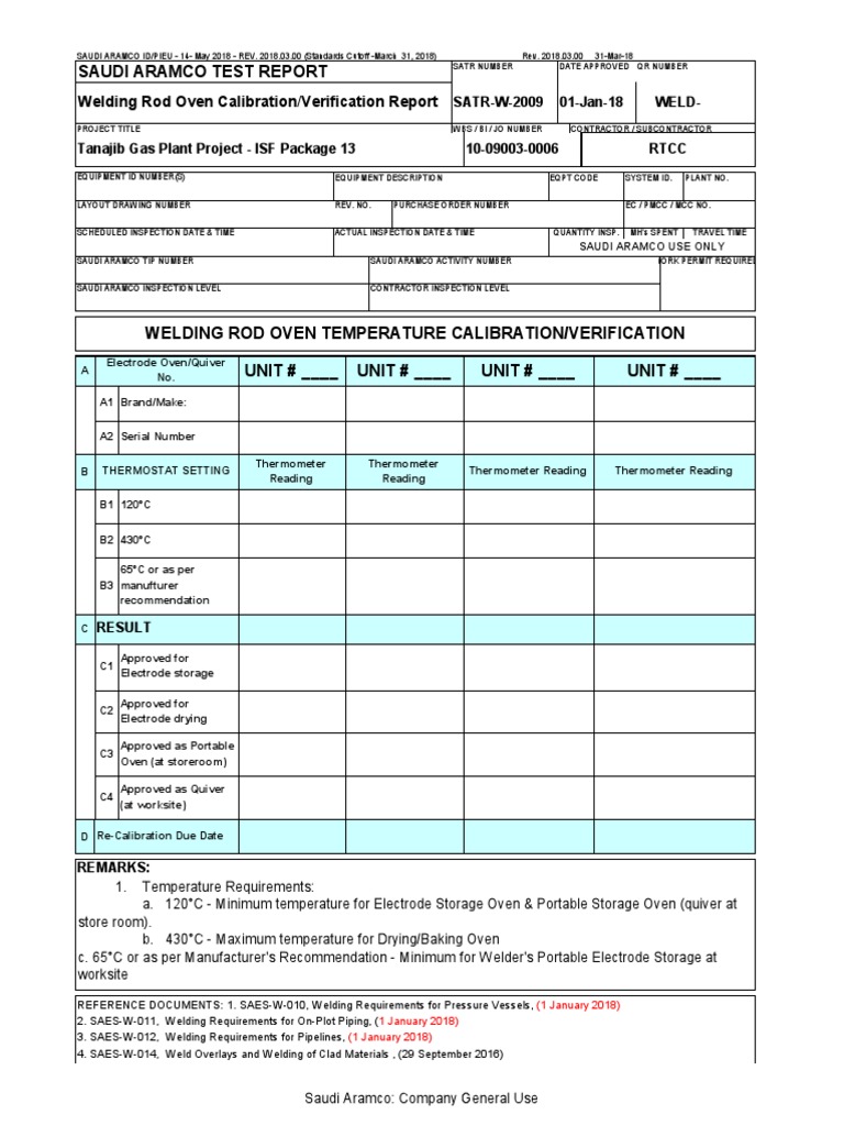 Saudi Aramco Test Report Welding Rod Oven Calibration/Verification