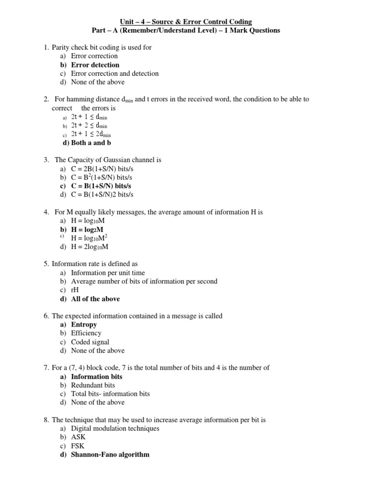 ADC MCQUnit4ASSIGNMENT Answers PDF Error Detection And