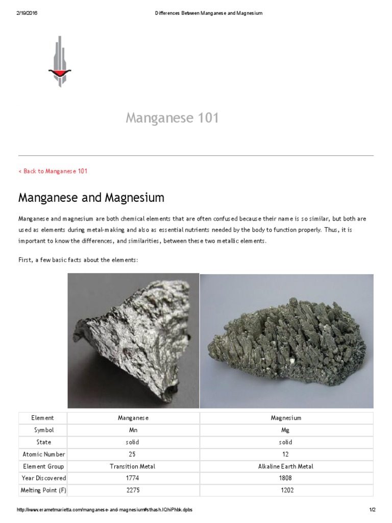 Differences Between Manganese and Magnesium PDF Magnesium Manganese