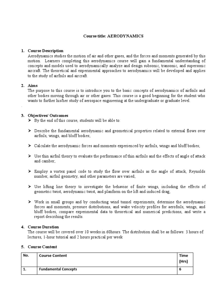 Aerodynamics Coarse Outline | PDF | Aerodynamics | Airfoil
