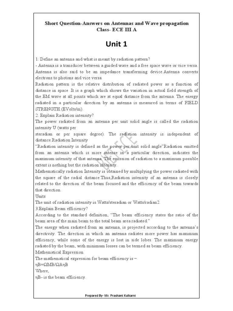 Unit 1 Short QuestionAnswers On Antennas and Wave Propagation Class