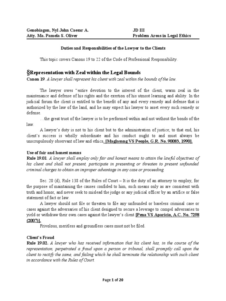 Representation With Zeal Within The Legal Bounds | PDF | Lawyer ...