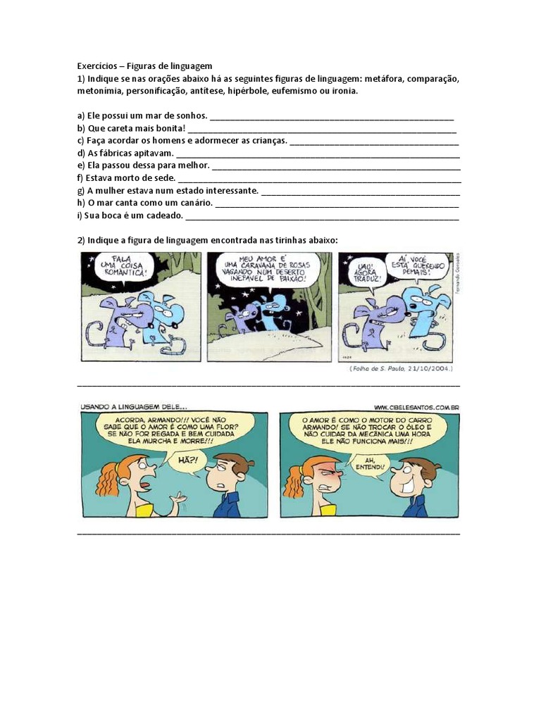 Figuras de Linguagem Exercícios 8° Ano | PDF