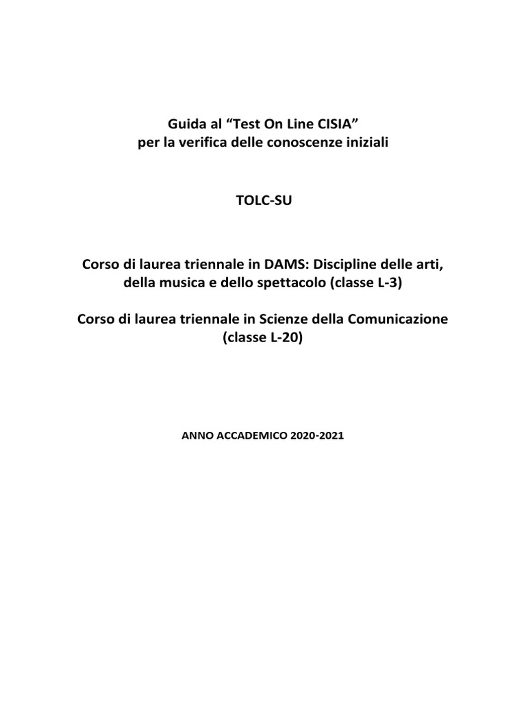 Guida Per Lo Svolgimento Del TolcSu / Cisia PDF