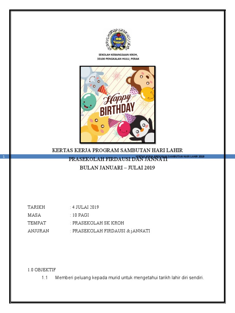 2019 Kertas Kerja Program Sambutan Hari Lahir | PDF