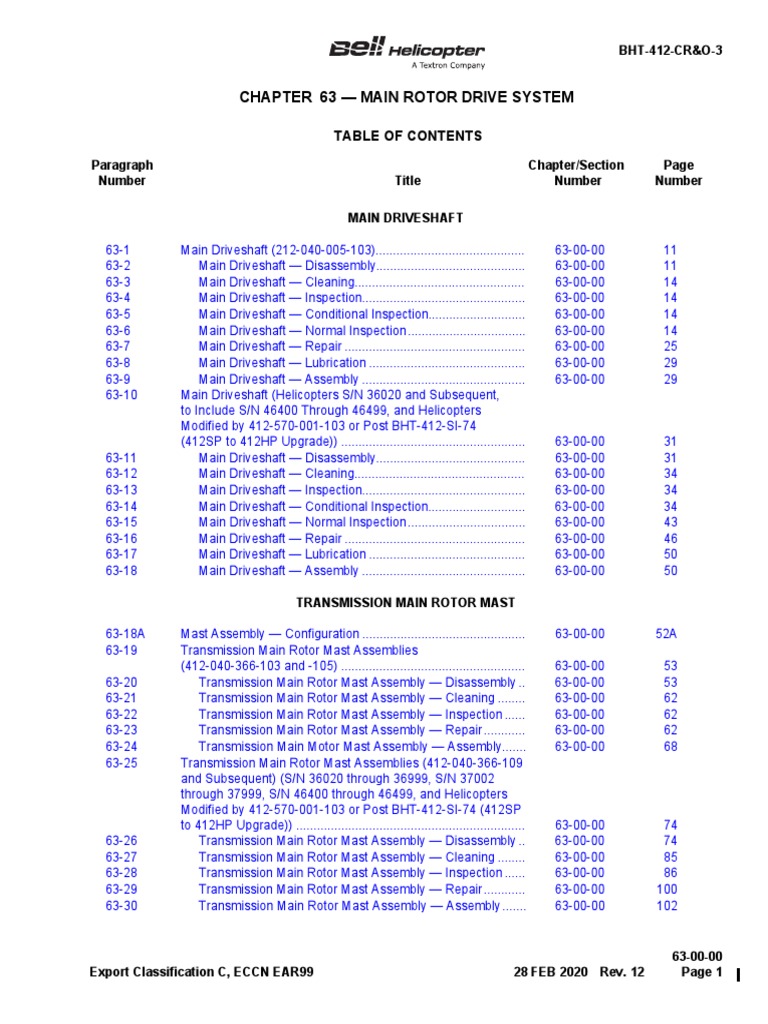 Bell 412 Main Driveshaft Maintenance Guide | PDF | Gear | Helicopter Rotor