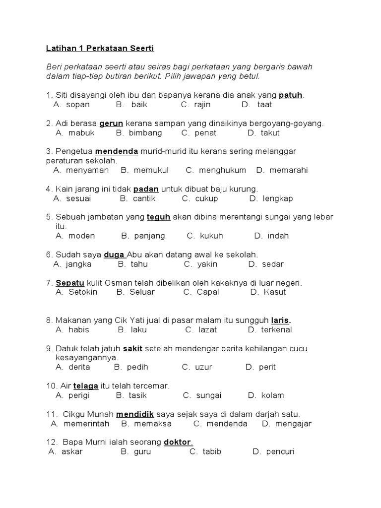 Latihan 1 Perkataan Seerti Pdf
