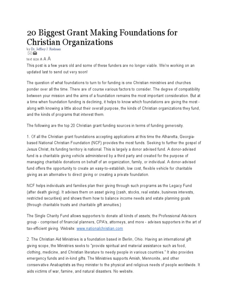 20 Biggest Grant Making Foundations For Christian Organization2 PDF