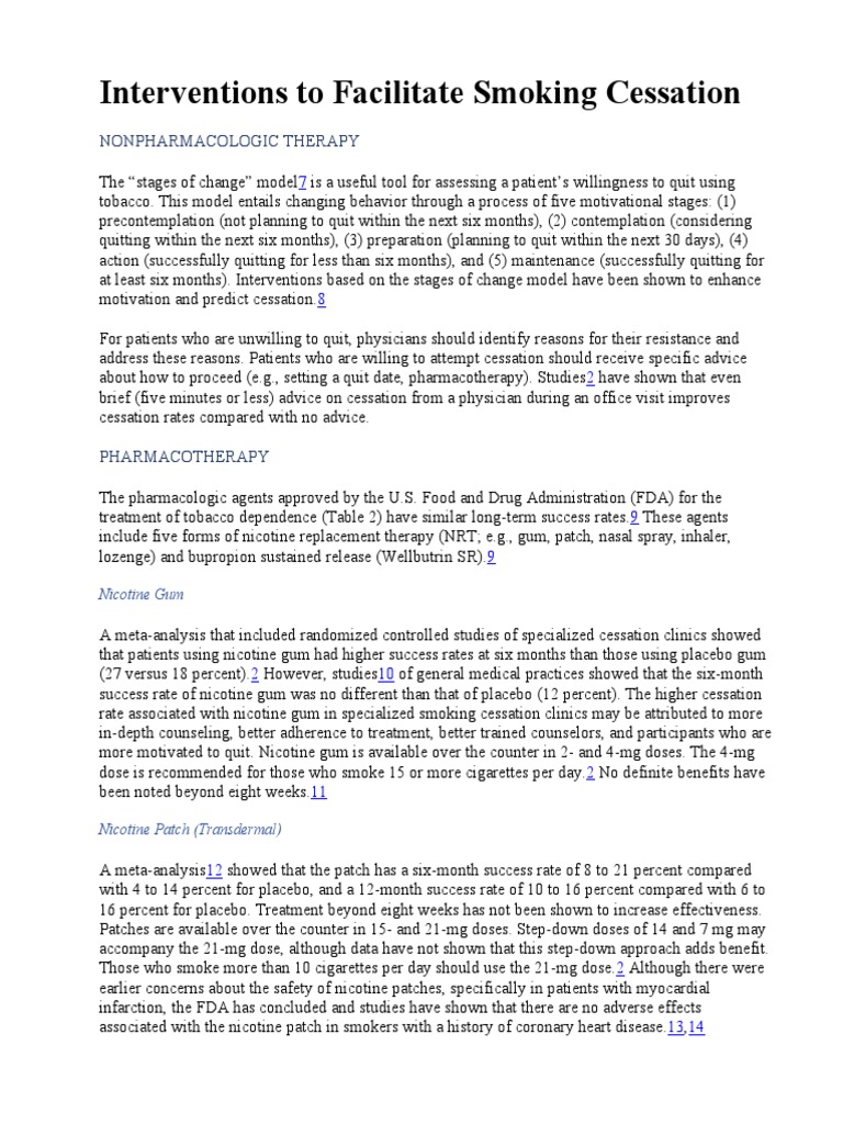 Interventions To Facilitate Smoking Cessation PDF Smoking Cessation