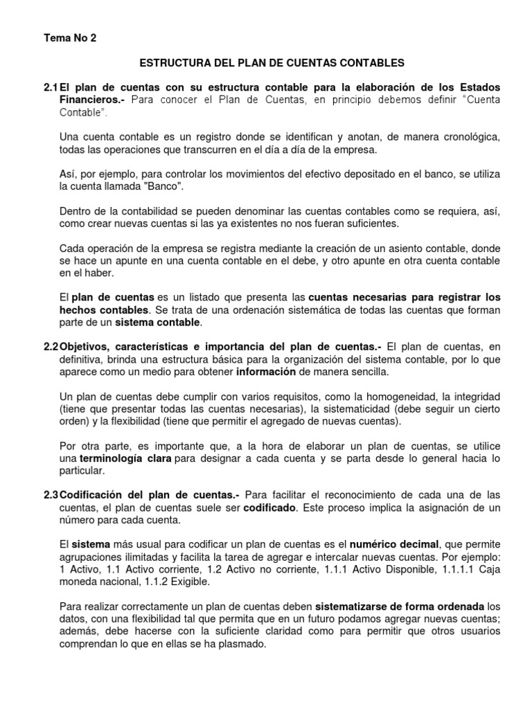 Tema 2 Plan y Manual de Cuentas | PDF | Efectivo | Contabilidad