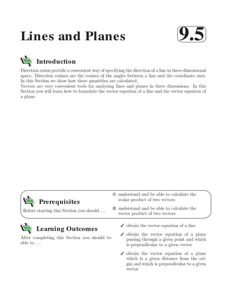 9 5 Lines Planes PDF Plane (Geometry) Euclidean Vector
