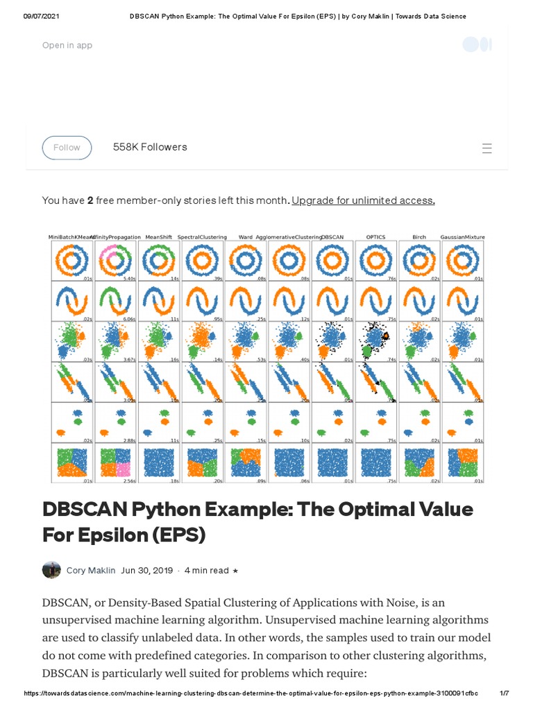 DBSCAN Python Example - The Optimal Value For Epsilon (EPS) - by Cory ...
