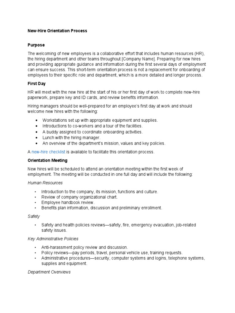 New Hire Orientation Process Overview | PDF | Career & Growth | Business