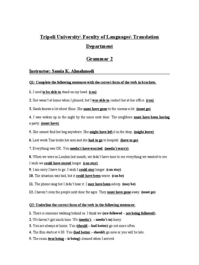 Indicative Questions Grammar 2
