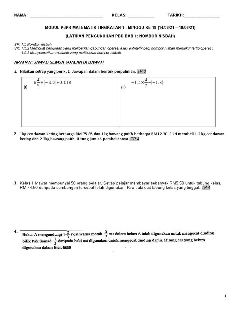 Modul Pdpr Mate M19 Nombor Nisbah Pdf