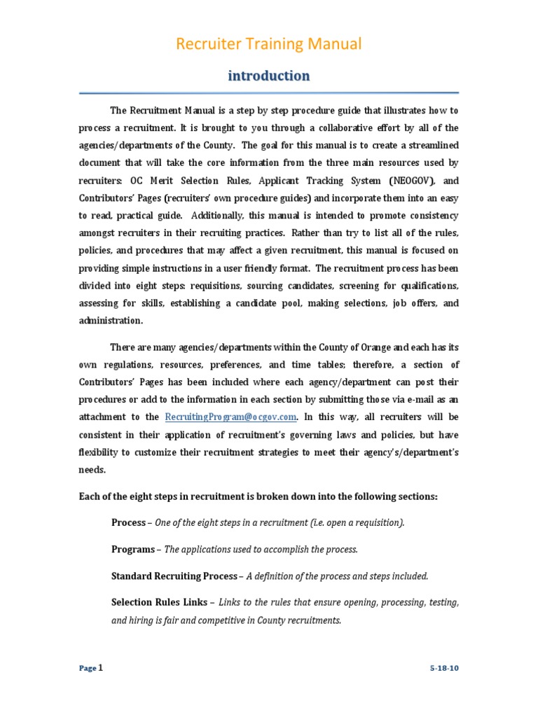 Recruiter Training Manual: I N T R o D U C T I o N | Download Free PDF ...