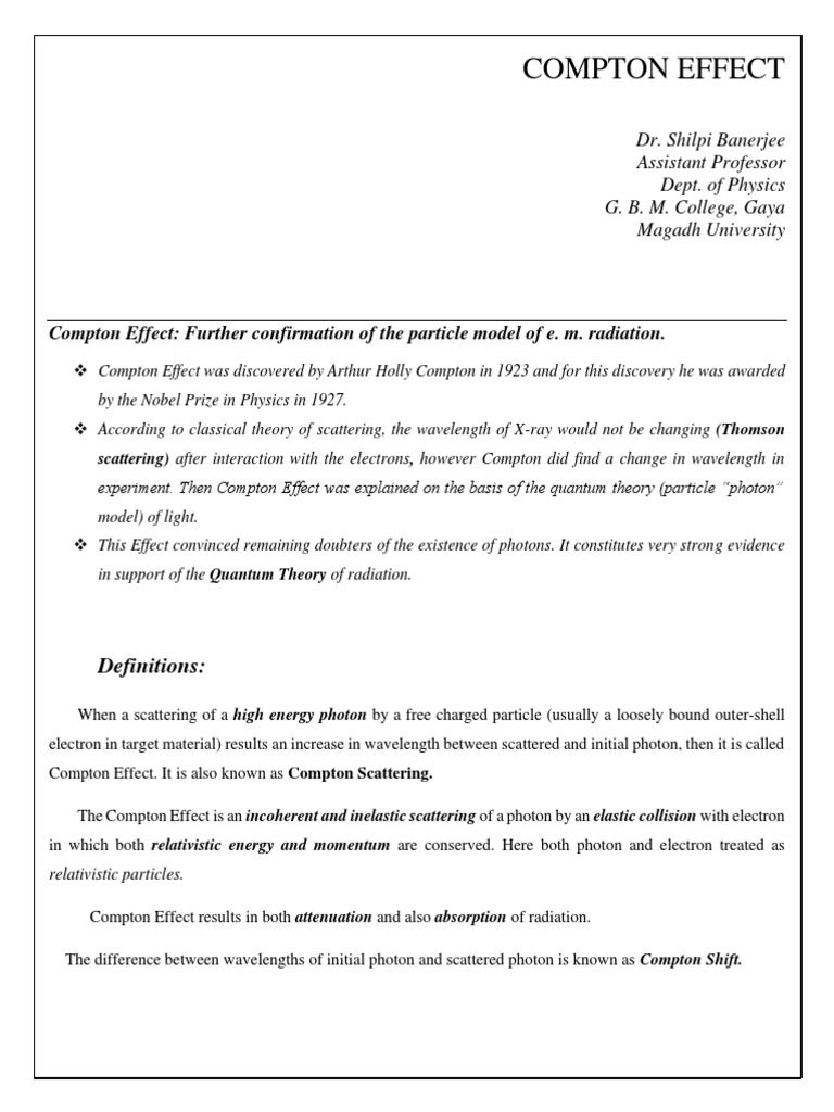 Compton Effect Explained | PDF | Photon | Electronvolt