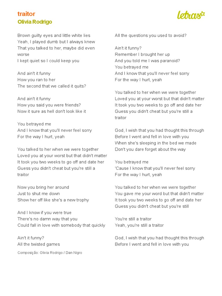 Olivia Rodrigo - traitor (Lyrics) 