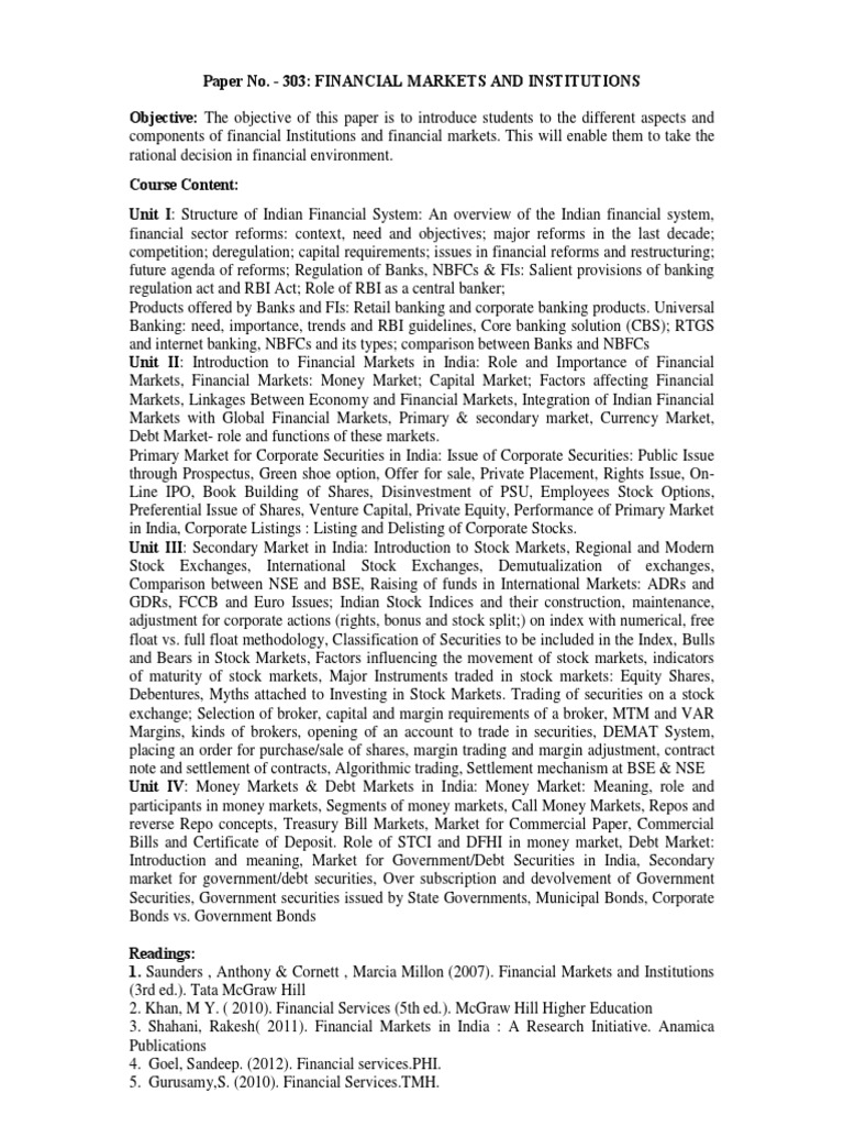 Overview of Financial Markets in India | PDF | Securities (Finance ...
