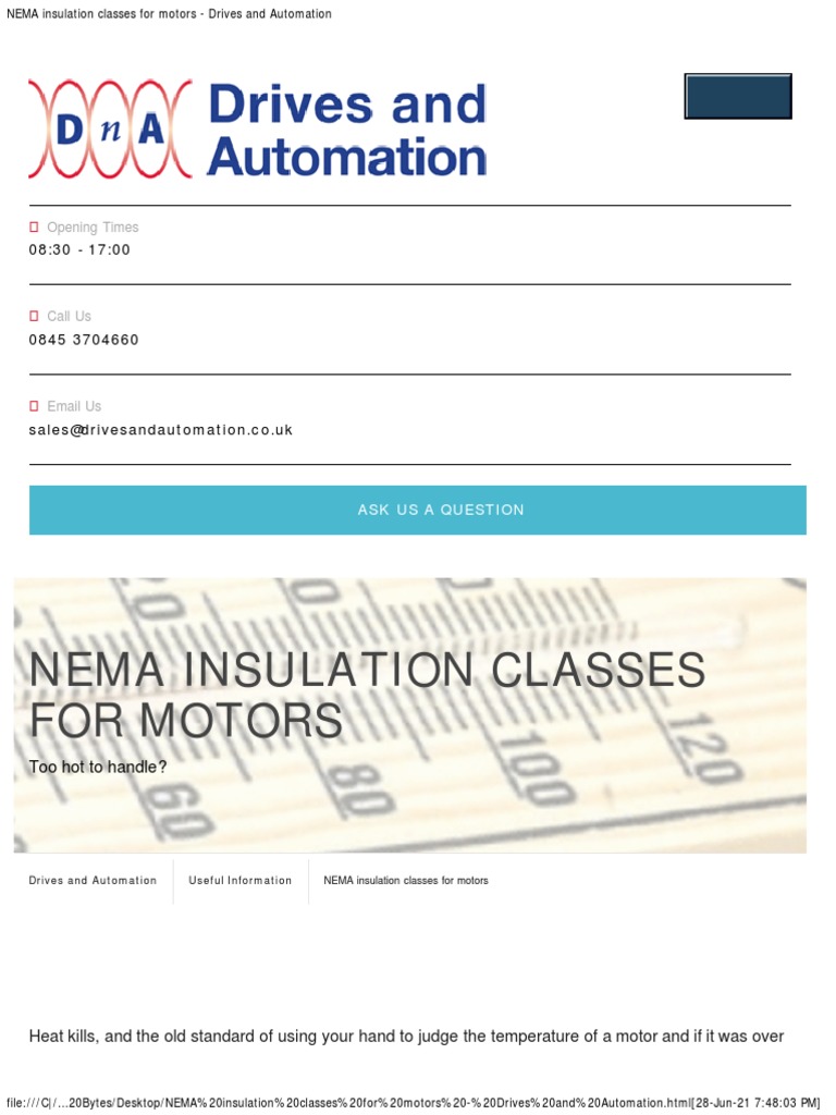 Nema Insulation Classes PDF Thermal Insulation Electric Motor