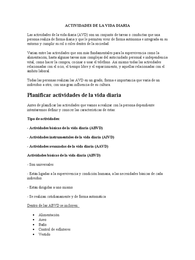 Actividades de La Vida Diaria | PDF | Vida | Ocio