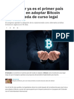 El Salvador Ya Es El Primer País Del Mundo en Adoptar Bitcoin Como Moneda de Curso Legal