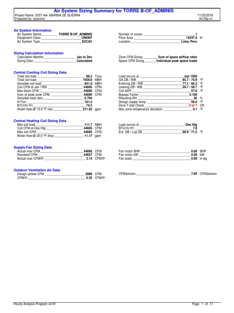 Air System Sizing for TORRE B-OF_ADMINIS | PDF | Ventilation ...