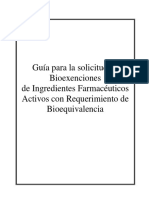 Guía para La Solicitud de Bioexenciones de Ingredientes Farmacéuticos Activos Con Requerimiento de Bioequivalencia