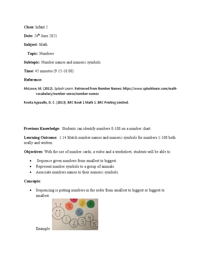 Number Names and Symbols Lesson Plan | PDF | Human Nature | Pedagogy