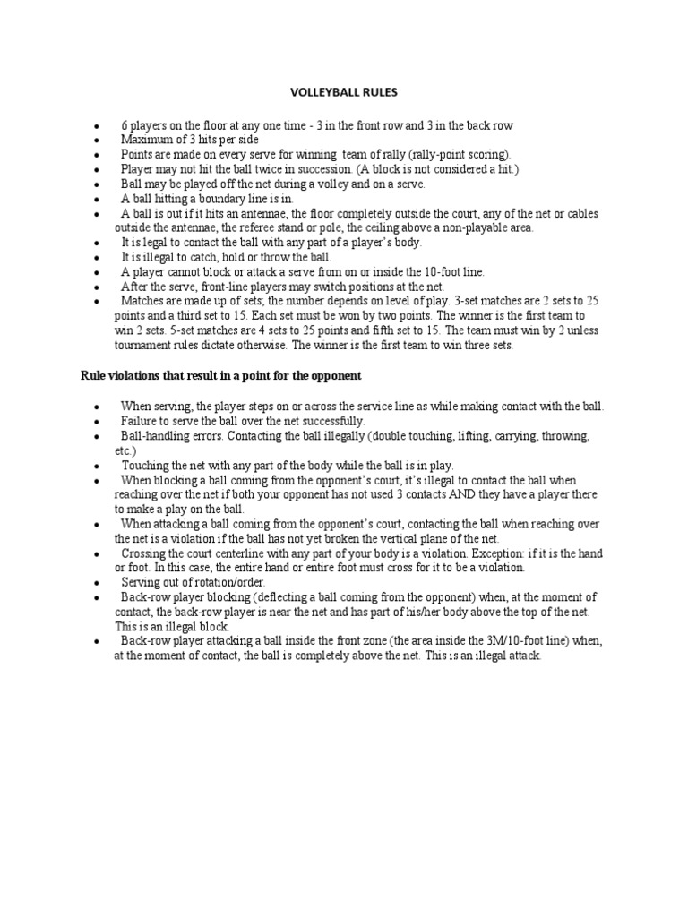 Volleyball Rules Rule Violations That Result in A Point For The