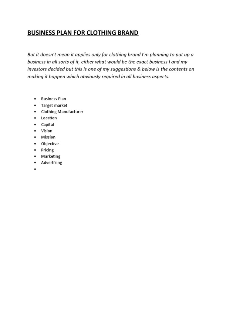 Business Plan For Clothing Brand | PDF