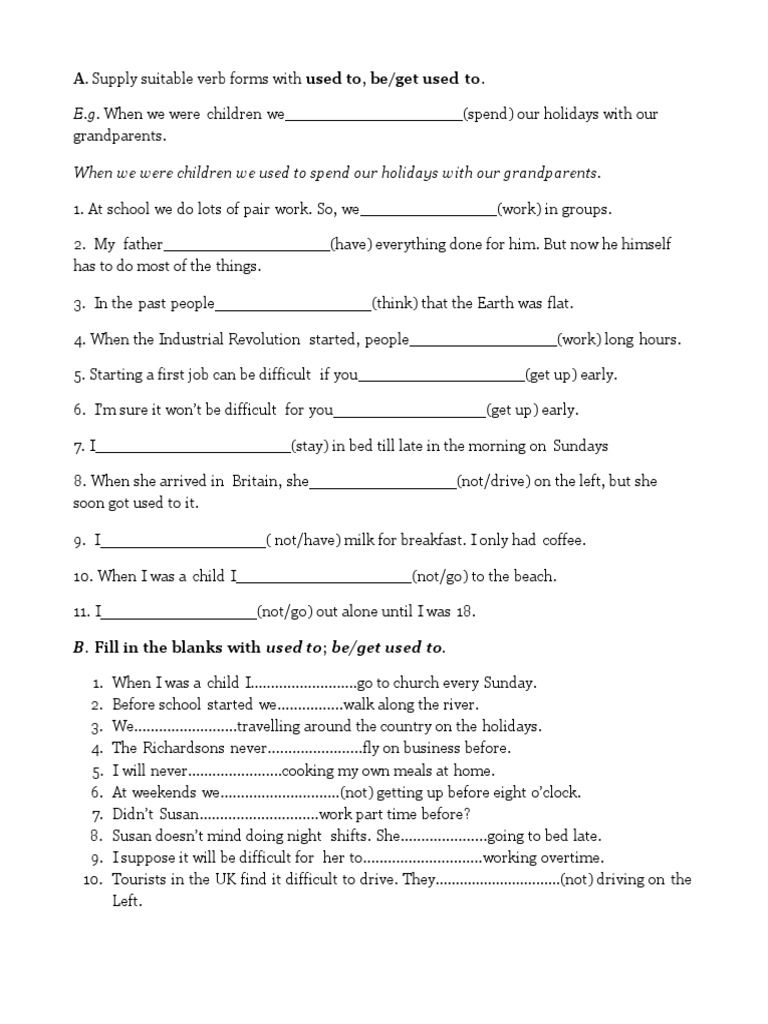 Supply Suitable Verb Forms With Used To PDF