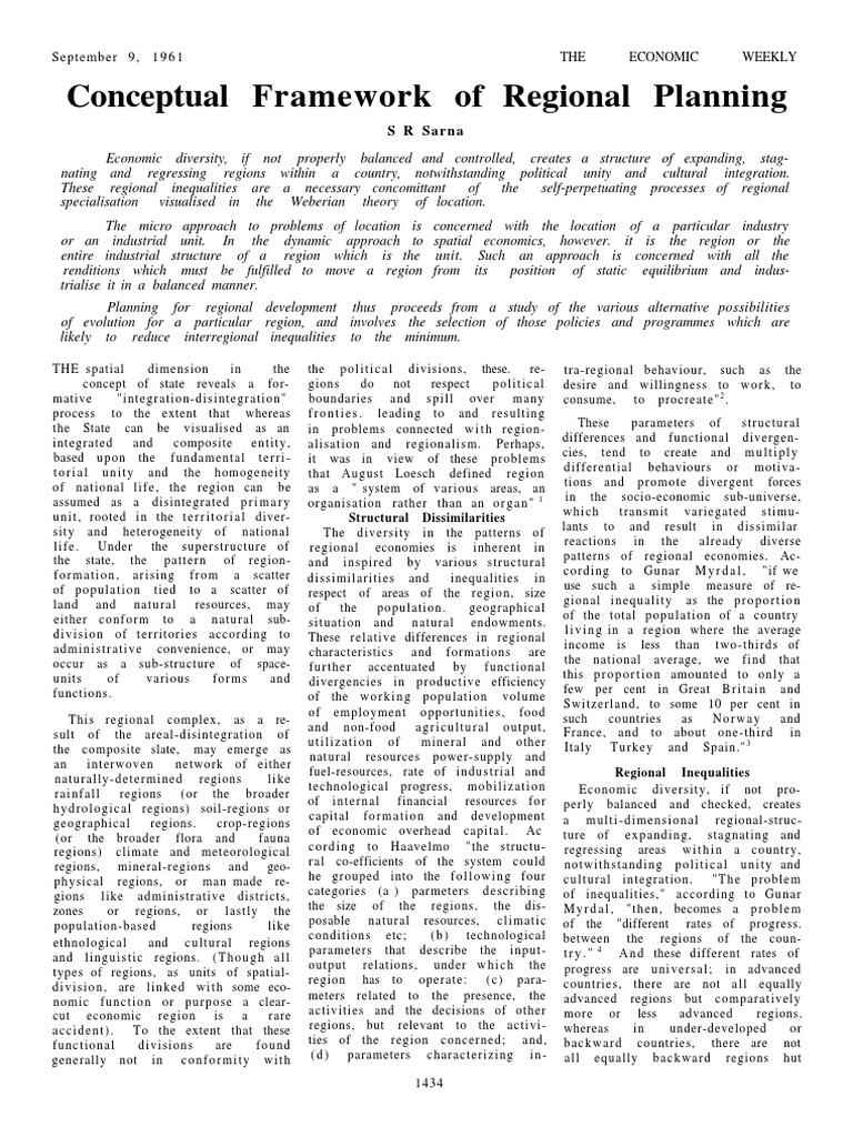 Conceptual Framework of Regional Planning: SR Sarna | PDF | Economics ...