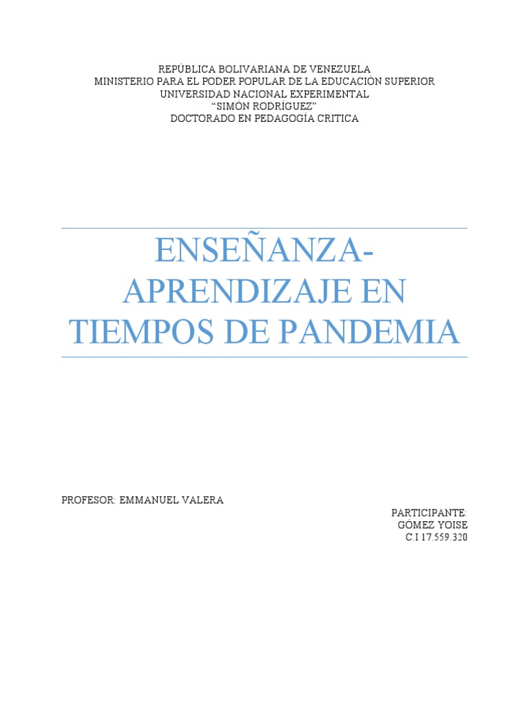 Enseñanza y Aprendizaje en Pandemia | PDF | Maestros | Aprendizaje
