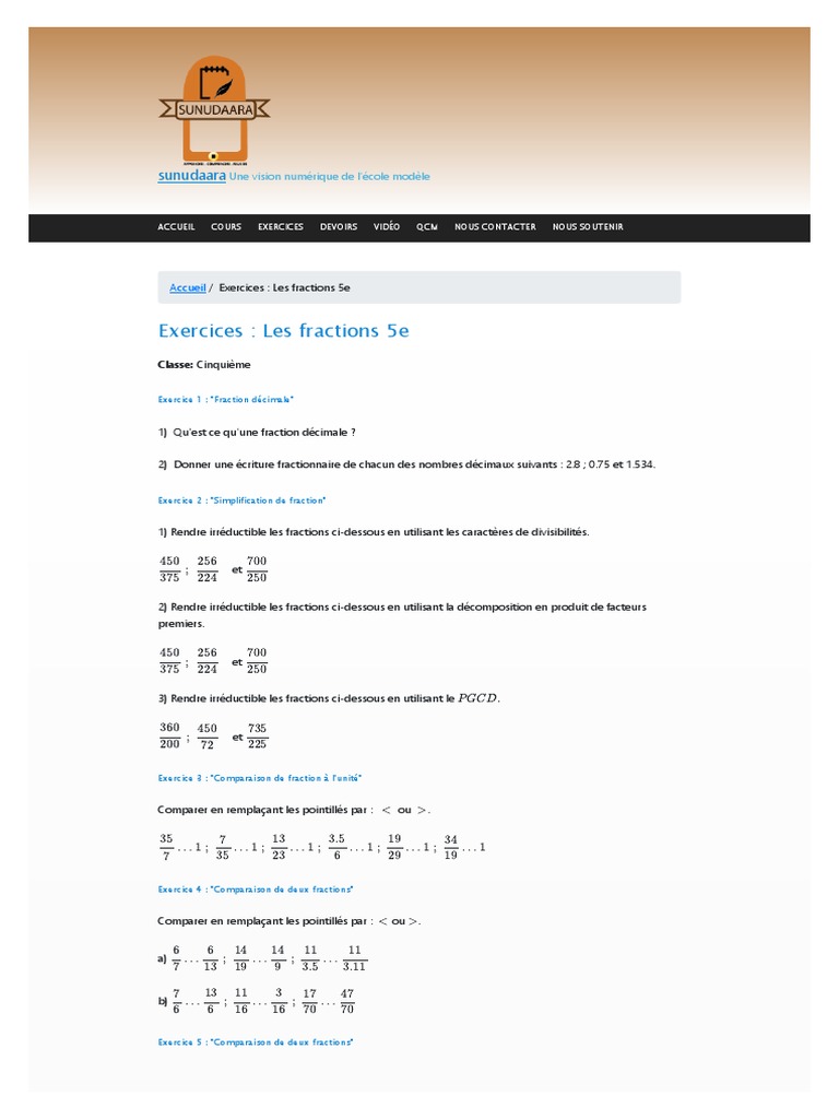 Evaluation Fraction 5eme Avec Correction Exercices Les Fractions 5e Sunudaara | PDF | Lexicologie | Notation