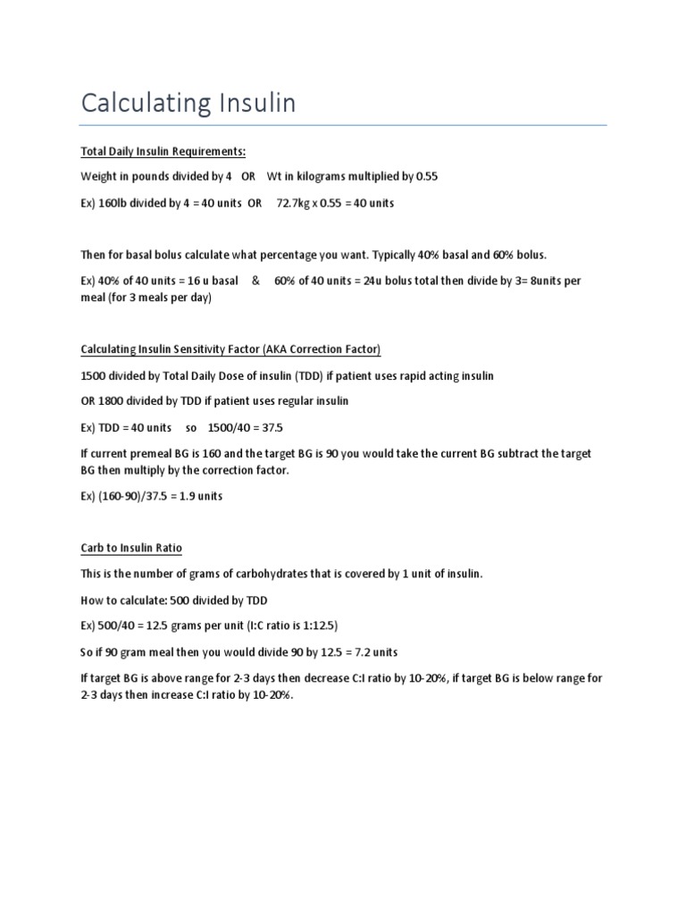 Insulin Dose and Sensitivity Calculations | PDF