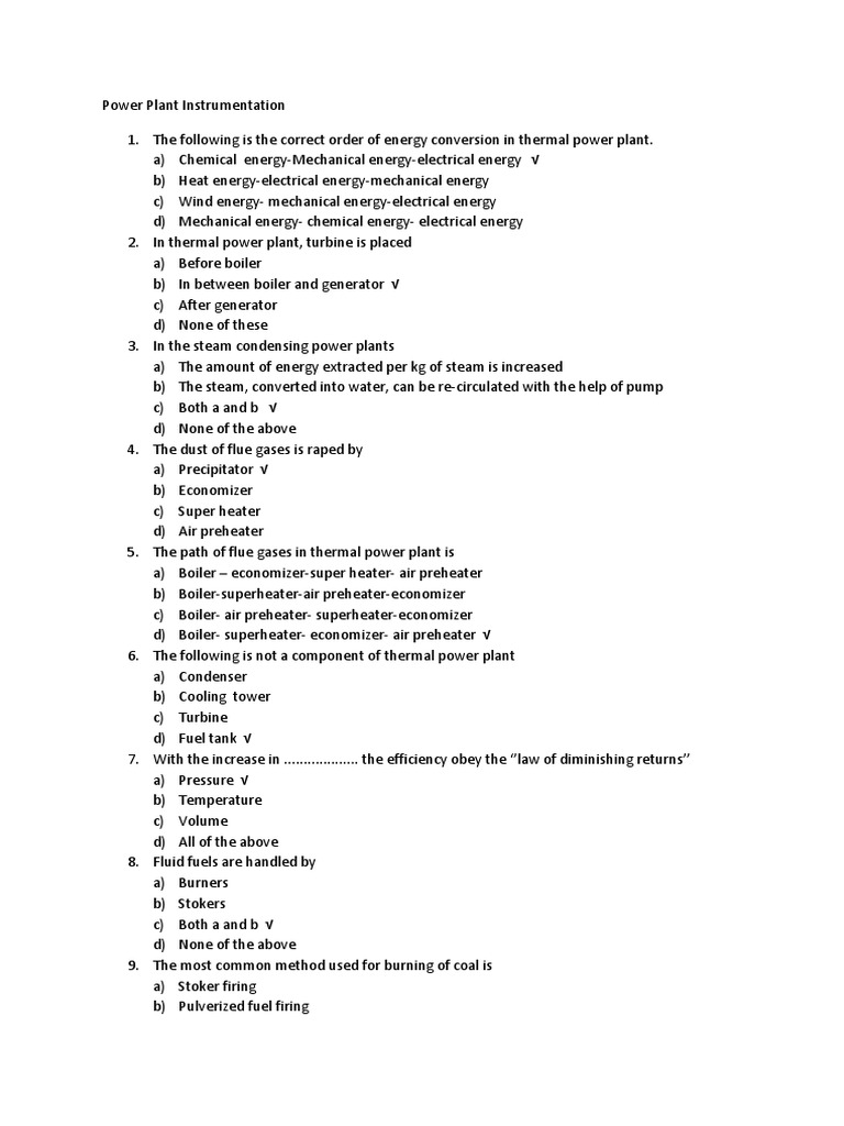 Power Plant Instrumentation Model Questions | PDF | Boiler | Energy ...