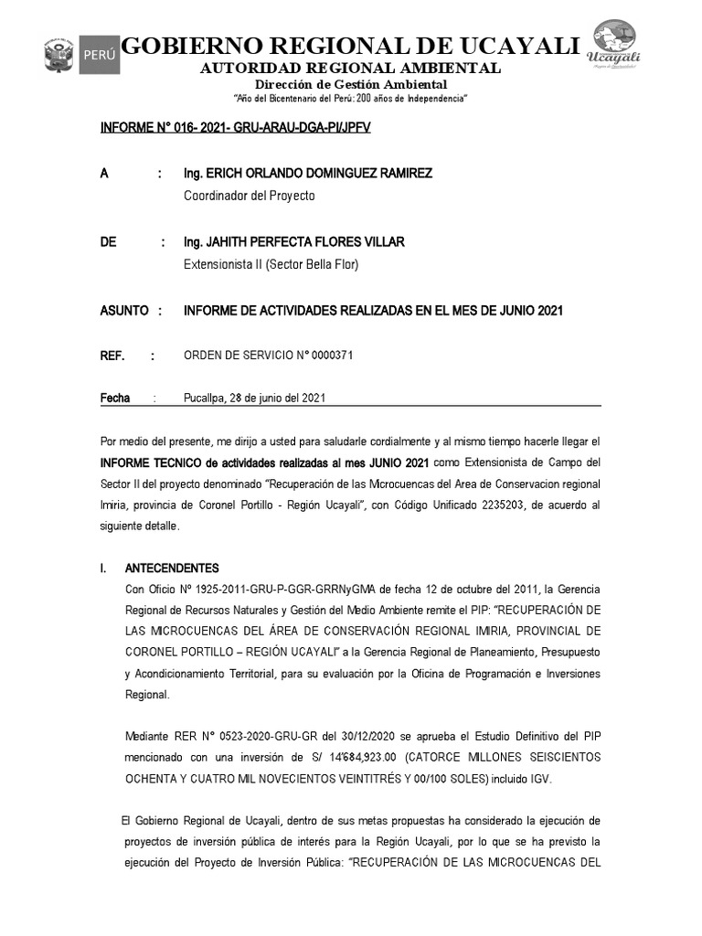 Informe de Actividades Junio 2021 Ucayali | PDF | Naturaleza | Conservación