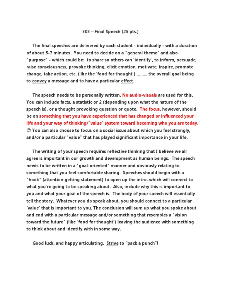 303 Final Speech Pdf Speech Goal