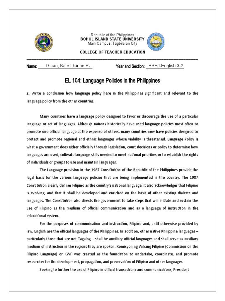 Language Policies in the Philippines | PDF | Philippines | Tagalog Language
