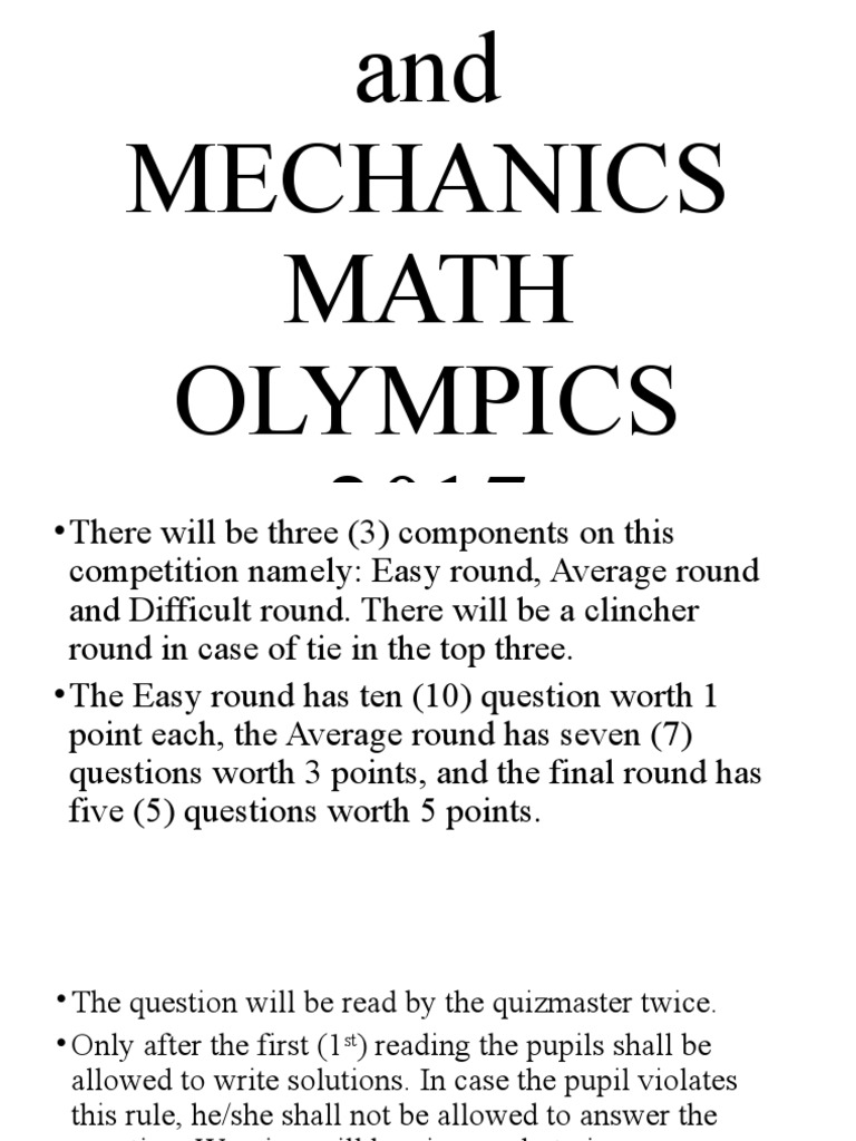Mechanics Math Olympiad 2017 Rules | PDF | Teaching Mathematics | Nature