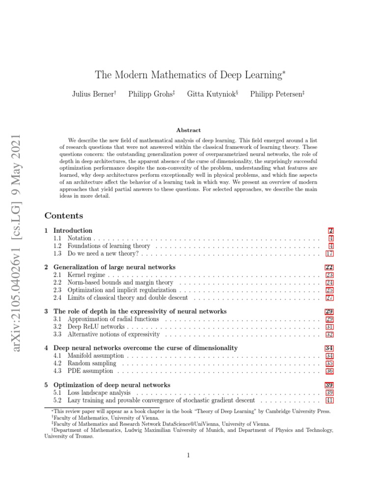 Modern Mathematics of Deep Learning | PDF | Deep Learning | Machine ...