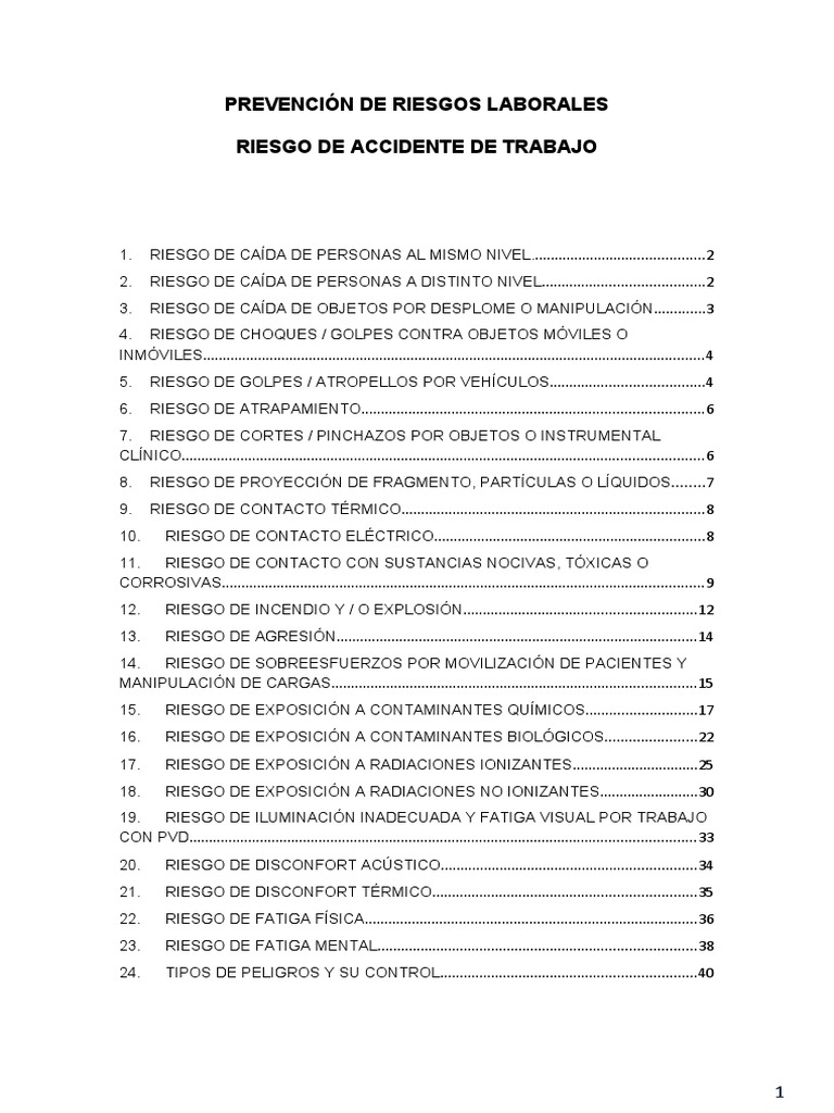 Ejemplos de Prevención de Riesgos Laborales y Tipos de Peligros | PDF ...