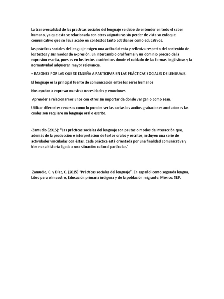 Prácticas Sociales del Lenguaje en Educación | PDF | Artes del Lenguaje ...