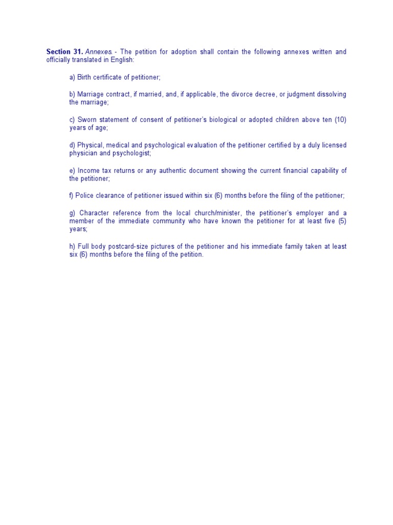 Adoption Petition Requirements Checklist | PDF