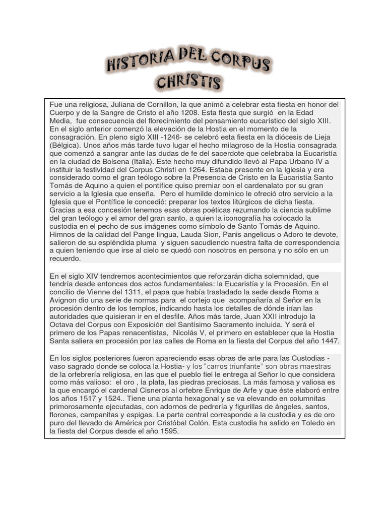 La institución de la fiesta del Corpus Christi y su desarrollo a través ...
