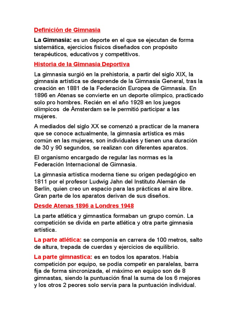 Historia de la Gimnasia Deportiva | PDF | Gimnasia | Deportes individuales