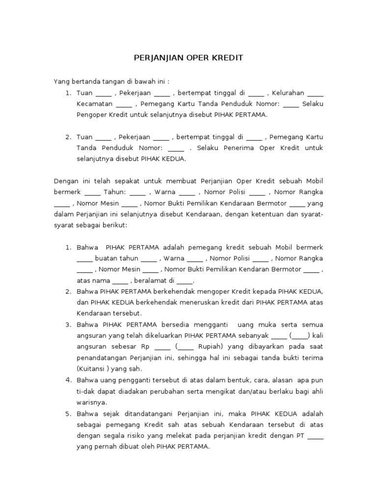 Contoh Surat Perjanjian Oper Kredit Pdf
